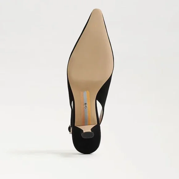 Sam Edelman Bianka Pump Women's 7.5 Black Suede Kitten Heel Slingback ZOGG2293 - Picture 7 of 14